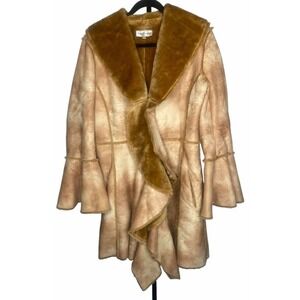 Newport News Penny Lane Jacket/Coat Fur Suede Tan Brown Flare Mob Wife size 12‎